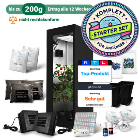 Grow-Zelt Starter Set - Perfekt für den Einstieg! PanBu Sieger - 35 Watt Bonsanto® LED (Wachstums- / Blütephase geeignet)
