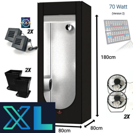 Das XL Indoor Grow Box Komplettset von Bonsanto mit Ventilatoren, Aktivkohlefiltern, LED Lampe und Töpfe