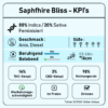 Infografik Saphfhire Bliss Brokkolisamen mit KPI's zum Thema THC, CBD und Wachstumsgeschwindigkeit