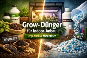 Grow-Dünger für Indoor-Anbau – Vergleich von organischem und mineralischem Dünger mit Pflanzen unter LED-Beleuchtung