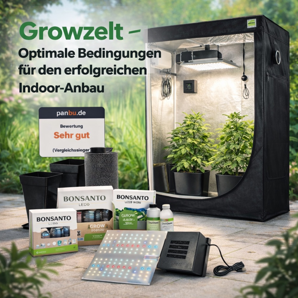 Growzelt mit LED-Beleuchtung, Aktivkohlefilter und Zubehör für Indoor-Anbau