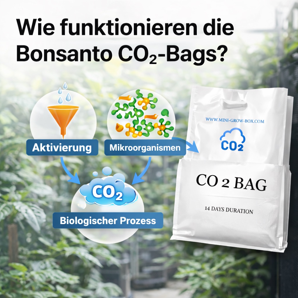 Infografik: Wie funktionieren die Bonsanto® CO₂-Bags in der Growbox?