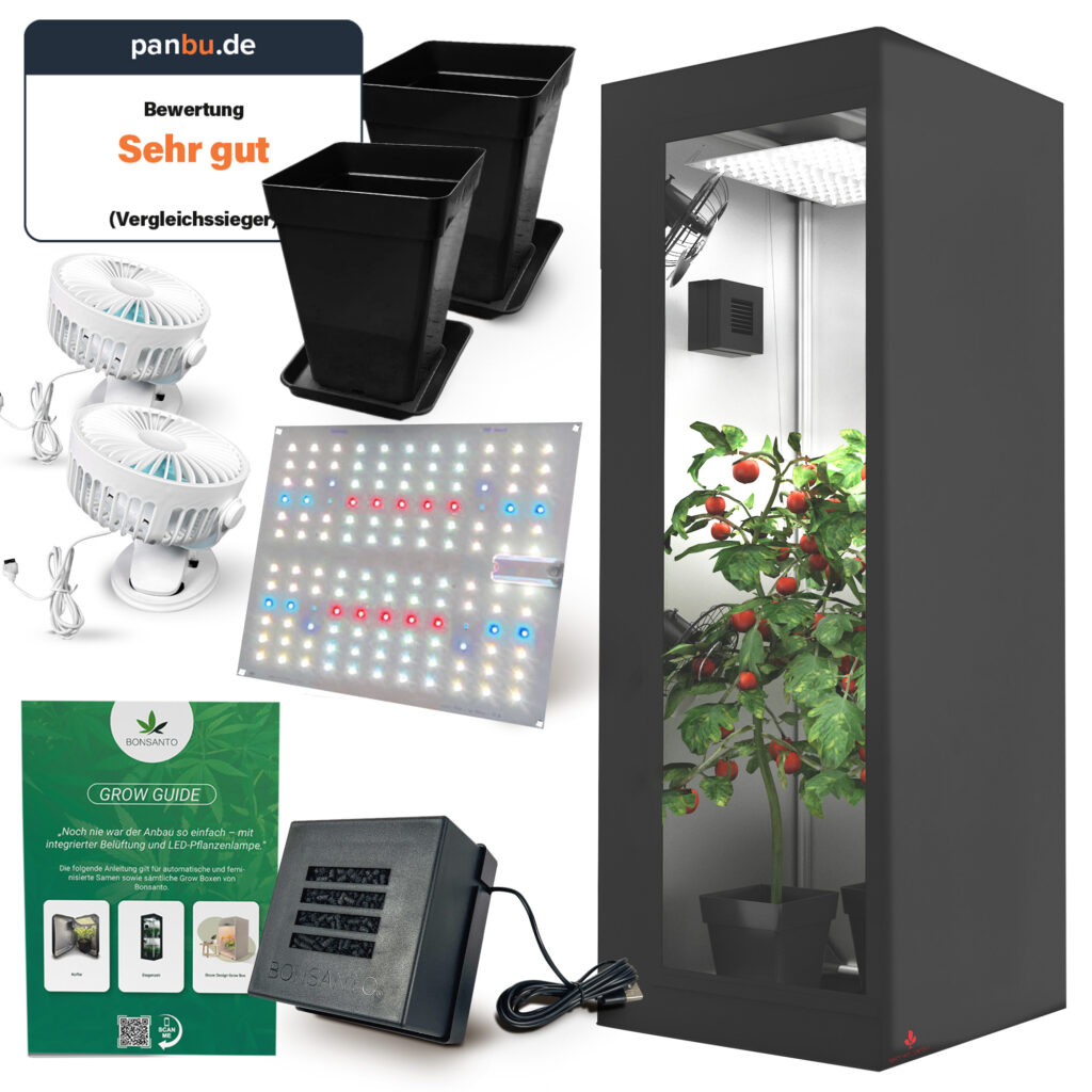 Growbox Komplettset LED mit Beleuchtung, Belüftung, Töpfen und Zubehör für Indoor-Anbau von Pflanzen