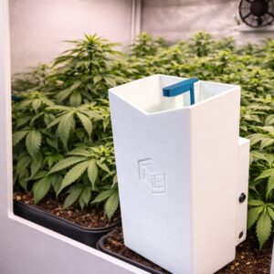 CO₂-Generator in einer Indoor Growbox unter LED-Beleuchtung neben Pflanzen