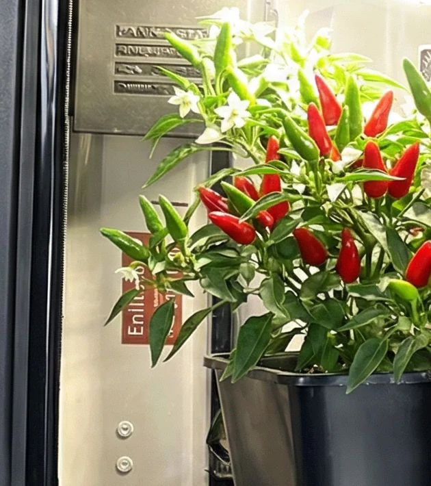 Fresh chilli plant grown inside