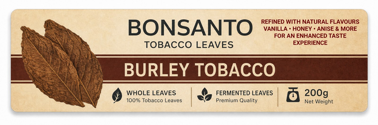Burley Tabakblätter – Bonsanto Premium Tabakblätter, ganze fermentierte Blätter, 200 g