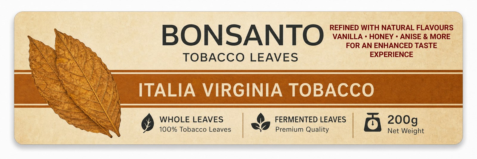 Italia Virginia Tabakblätter – Bonsanto Premium Tabakblätter, ganze fermentierte Blätter, 200 g