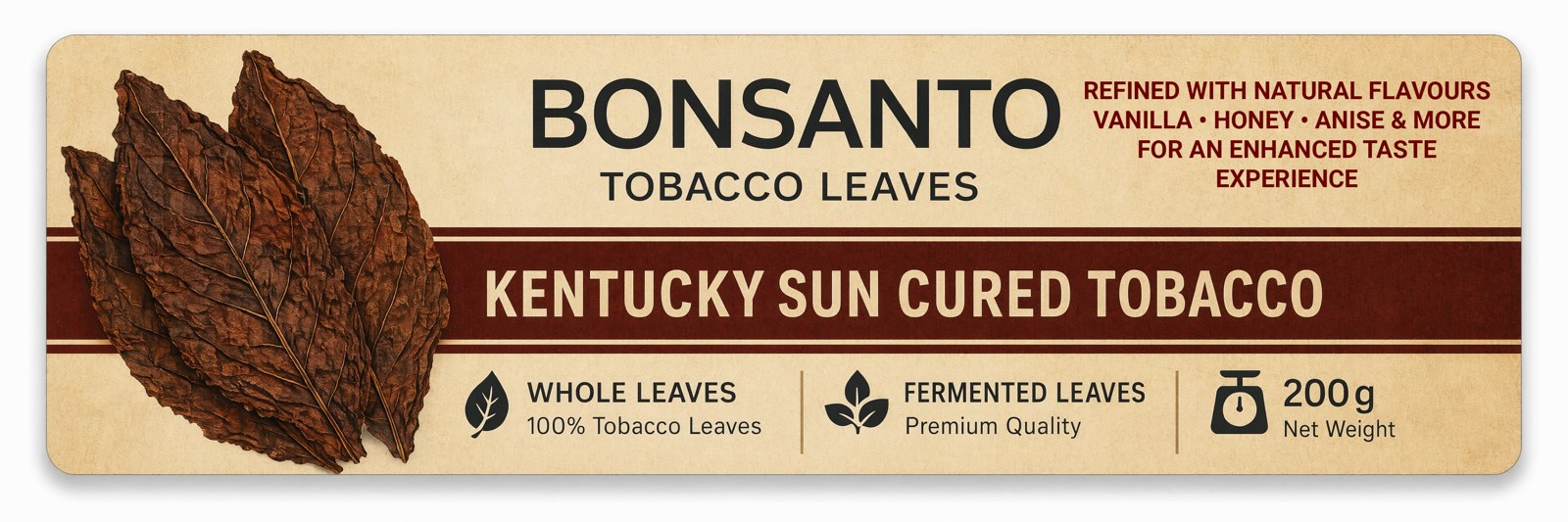 Kentucky Sun Cured Tabakblätter – Bonsanto Premium Tabakblätter, ganze fermentierte Blätter, 200 g