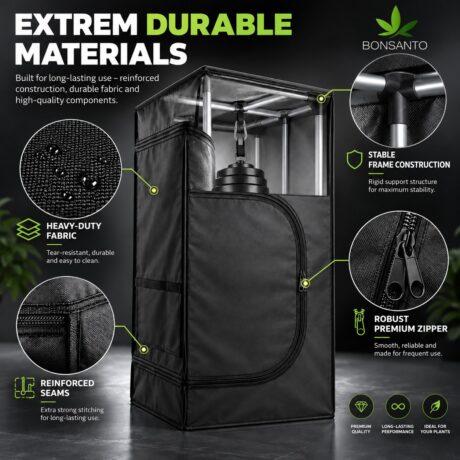Verarbeitung und Materialien des Bonsanto Grow-Zelts 40x40x70
