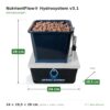 NutrientFlow Hydrosystem v3.1 mit Bemaßung: 24 cm Breite, 19,5 cm Tiefe, 28 cm Höhe